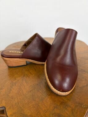 Patina Portland Leather Brown Leather Stacked Heel Mules Size 5.5 Mexico